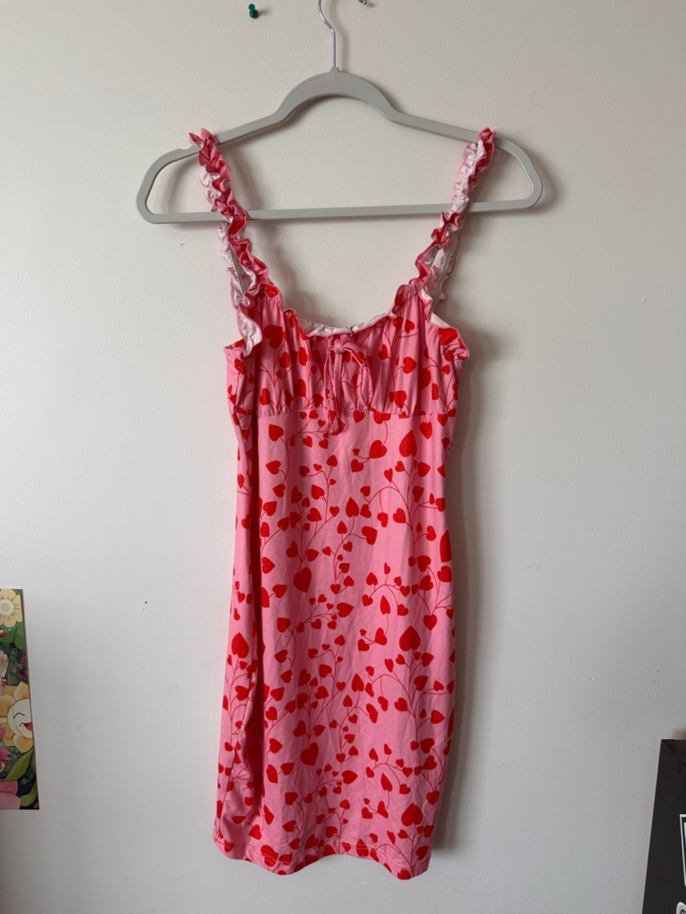 SHEIN Pink Chemise with Red Heart Print